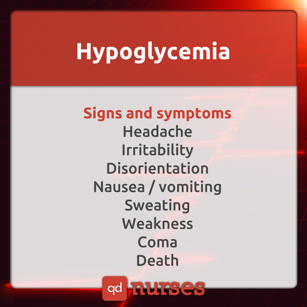 Signs and symptoms of hypoglycemia